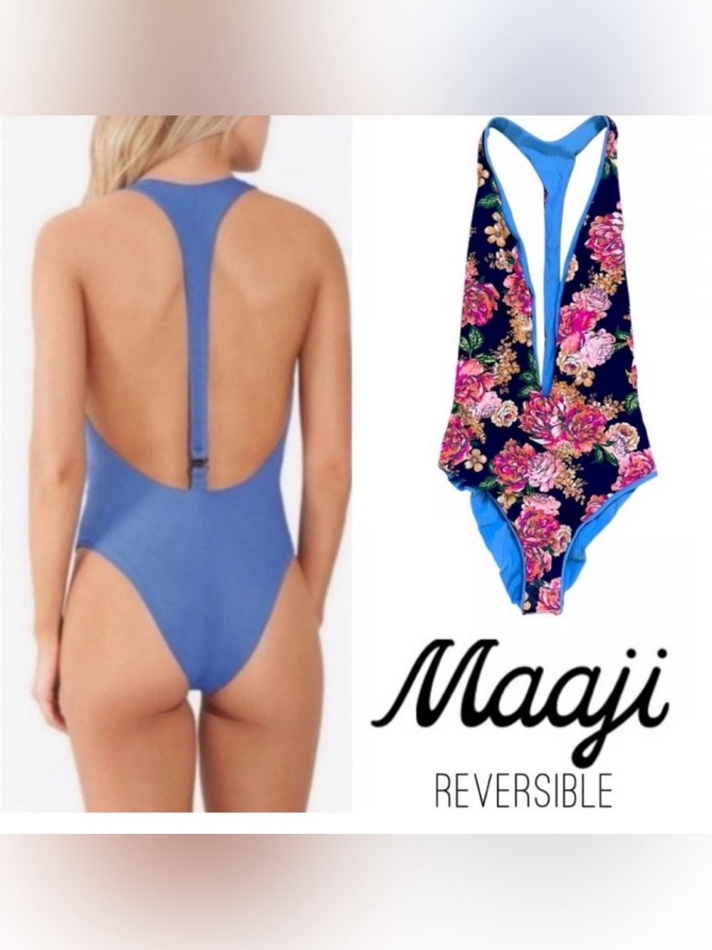 Maaji Reversible One-Piece Swimsuit in Blue and Floral